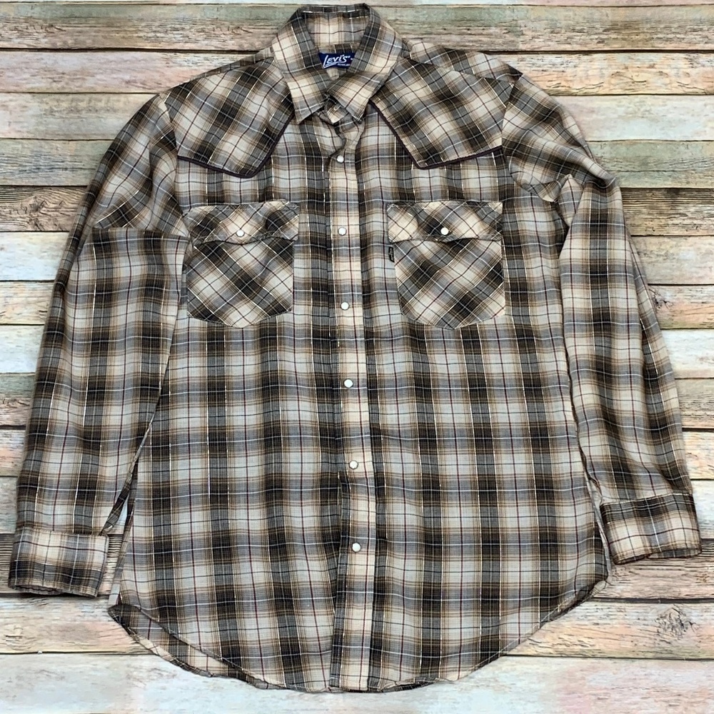 Vintage Levi's Western Shirt Brown Gold Thread Med